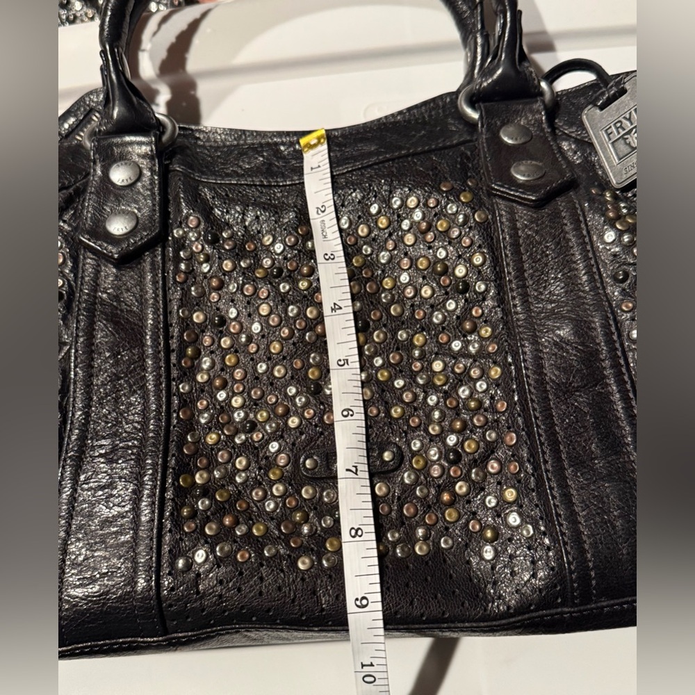 FRYE (rare!) Deborah Studded Black Leather Large Satchel - Picture 10 of 16
